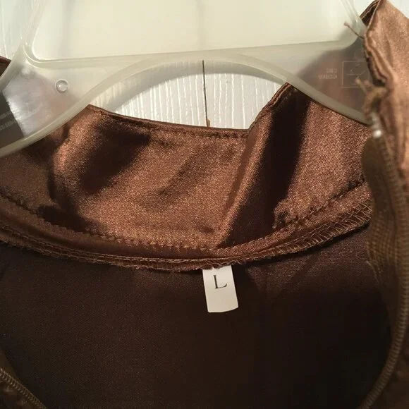 Women's Brown Satiny Mock Neck Maxi Dress - Picture 4 of 6